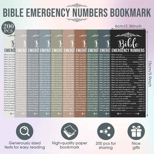 Feifeiya 200 Set Christian Church Gifts 200 Bible Verse Pens Bulk 200 Bible Emergency Numbers Bookmarks Religious Pens Church Visitors Gifts for Men Women(Boho Colors,Classic Style)