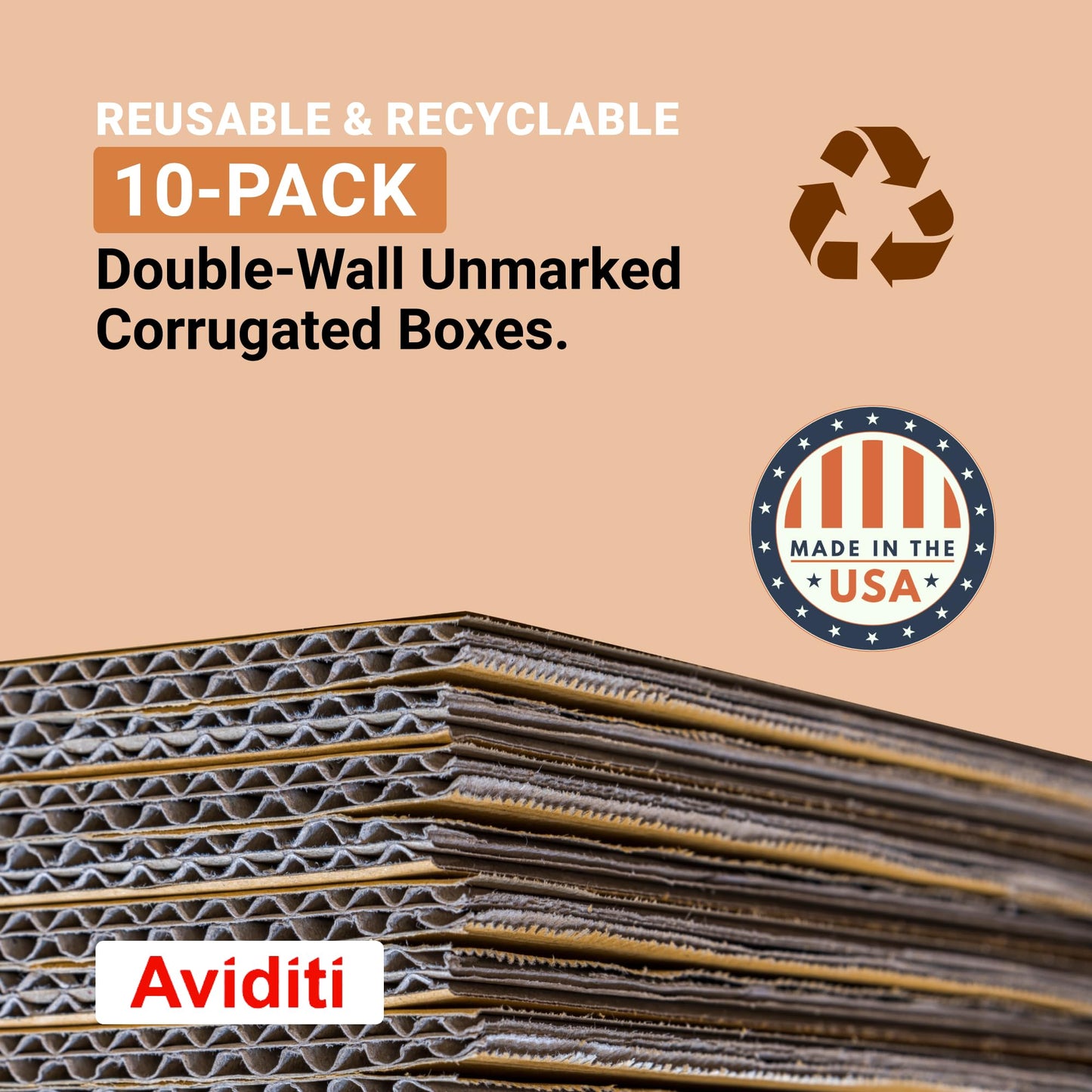 AVIDITI Double Wall 24" x 18" x 18" Cardboard Boxes (10-Pack) | Large Corrugated Boxes for Shipping, Packaging, Moving, Storage Box for Home or Business, Strong Wholesale Bulk Boxes