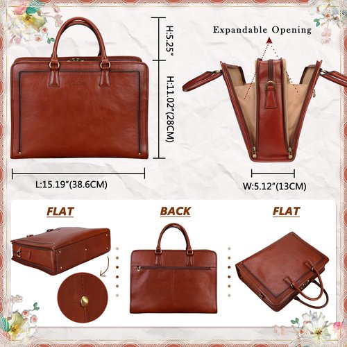 Banuce Vintage and Classic Genuine Full Grains Italian Leather Briefcase for Women 14 Inch Laptop Bag Stylish Business Work Bag Brown