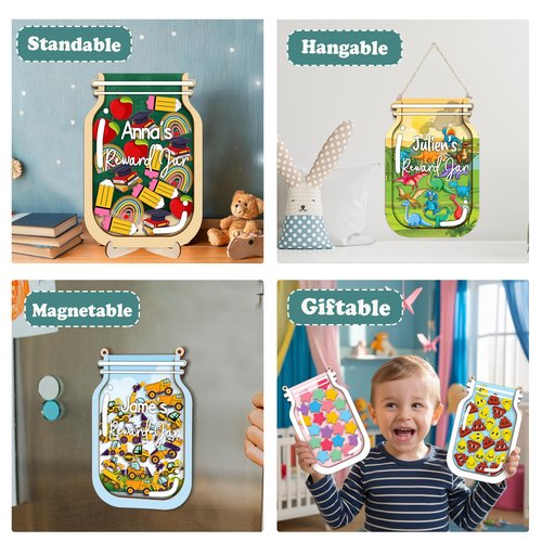 9" DIY Name 45 Tokens Smiley Face Magnetic Reward Jar Gifts for Classroom Teacher Kids Potty Training Chore Chart Toddler Good Behavior Management Tools Back to School RWJ-03-SMILEY-M