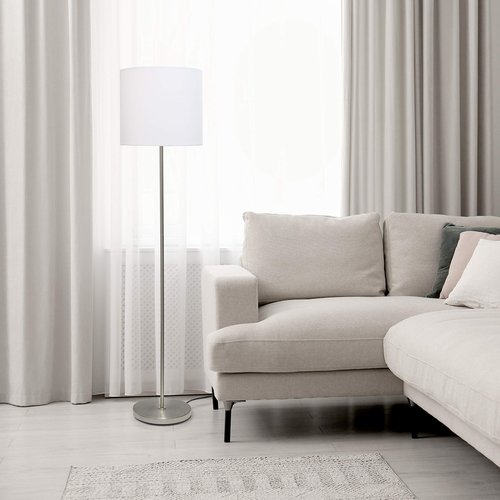Simple Designs LF2004-WHT-LB 57" Traditional Brushed Nickel Stick Floor Lamp with White Shade for Living Room, Hallway, Entryway, Bedroom, Office, with Feit LED Bulb Included