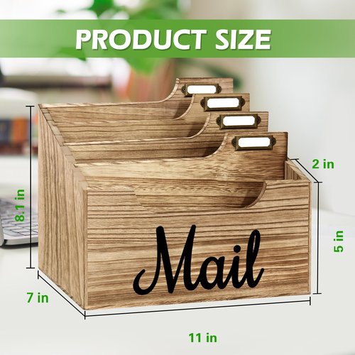 ANRXNCY Rustic Mail Organizer Letter Sorter for Counter, Mail Holder Desktop File Holder, Countertop Desk Office Accessories for File Letter Paper Folder, White Wooden Desk Organizer