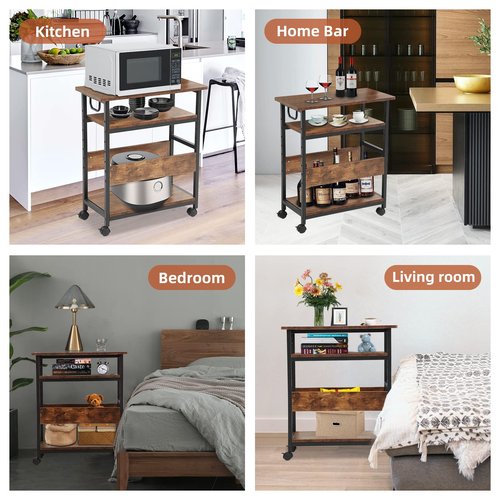 Computer Tower and Printer Stand, Height Adjustable Computer Tower Stand, 3-Tier PC Holder, PC Stands for Floor, Printer Stands with Wheel, Suit Tower Smaller Than 9" D x 19.7" W x 18.8" H
