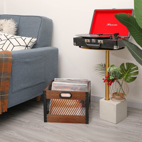 X-cosrack Vinyl Record Storage Crate, Wooden LP Album Shelf Vinyl Storage Cube Organizer Box