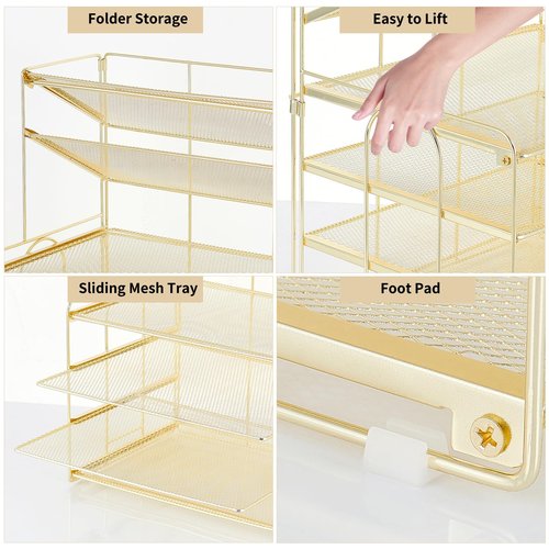 OPNICE 6-Tier Letter Tray Paper Organizer, Desk Organizers and Accessories, Desktop File Organizer, Office Desk Accessories for Office Supplies (Gold)