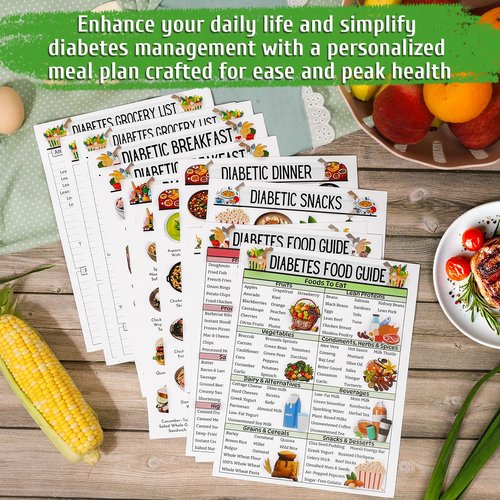 iyouthlife 13 Pcs Diabetes Food List Chart & Meal Planner, Diabetic Meal Plan Glycemic Index Food Grocery Chart for Blood Sugar Control