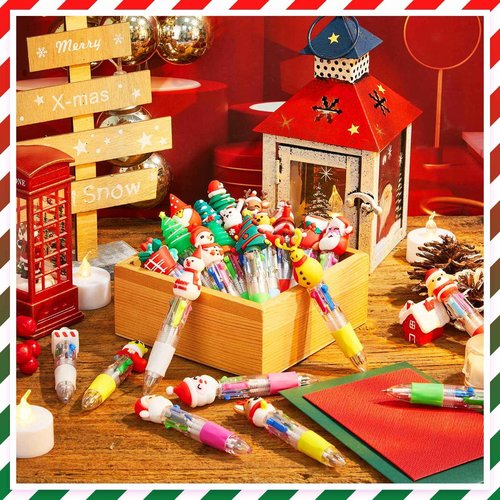 Kosiz 150 Pcs Christmas Fun Pen Bulk Mini Multicolor 4 in 1 Ballpoint Cute Retractable Pens for Winter Holiday Birthdays Parties Prizes Office Writing Supplies Goodie Bag Stuffers