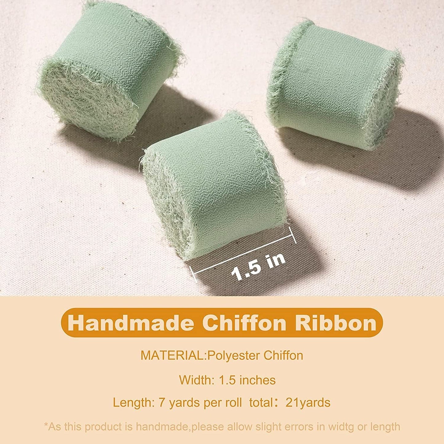 Chiffon Ribbon, 3 Rolls 21 Yards Cream White Handmade Fringe Chiffon Silk Ribbon 1.5" x 7Yd Ribbons Set for Wedding Invitations, Bridal Bouquets, Gifts Wrapping, DIY Crafts