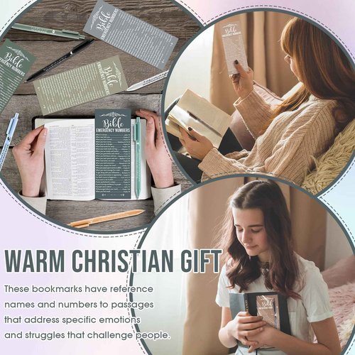 Feifeiya 200 Set Christian Church Gifts 200 Bible Verse Pens Bulk 200 Bible Emergency Numbers Bookmarks Religious Pens Church Visitors Gifts for Men Women(Boho Colors,Classic Style)
