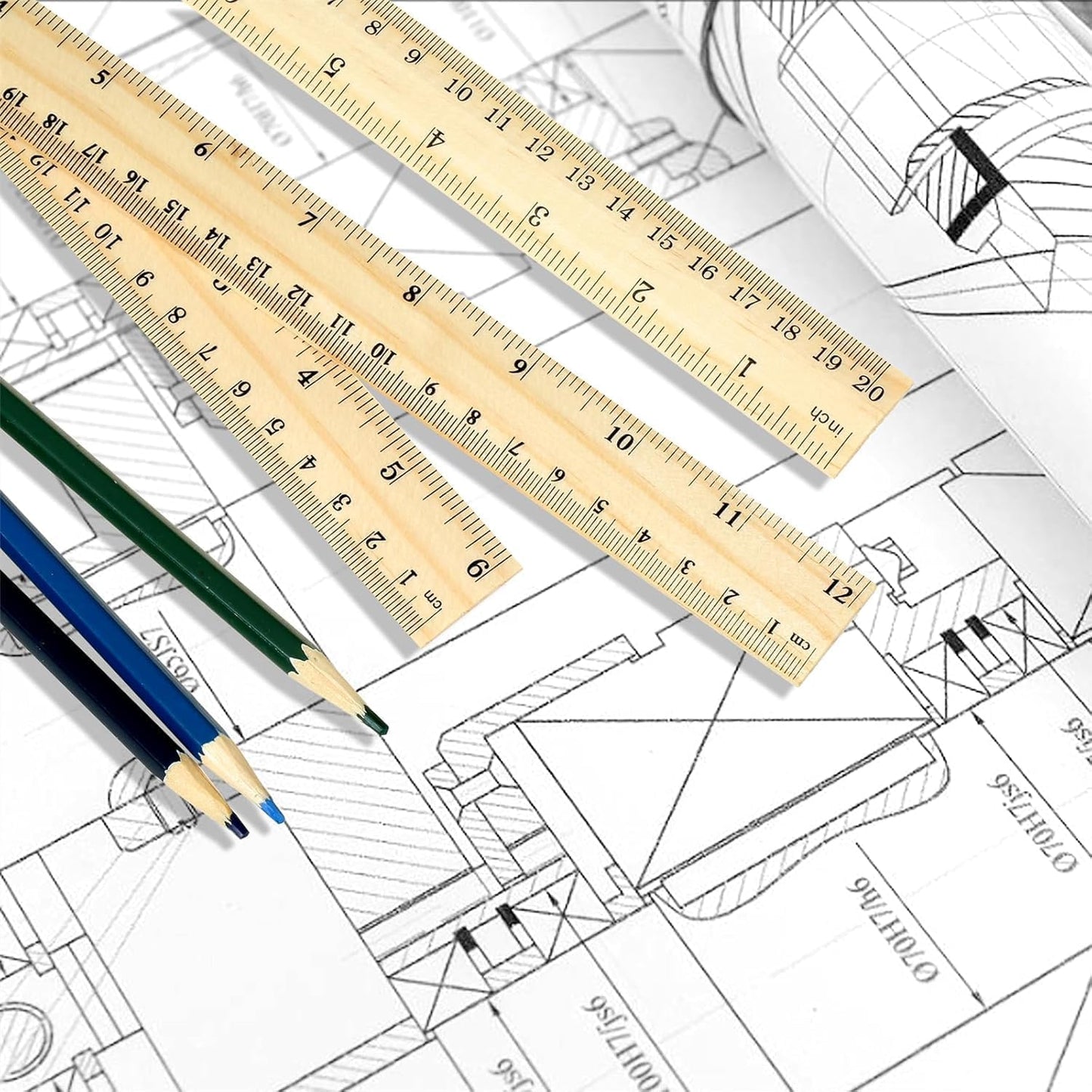 Wooden Ruler 12 Inch - 6 Pack High-Quality Easy-to-Read Metric Rulers for Home & Office | Ideal for Drawing