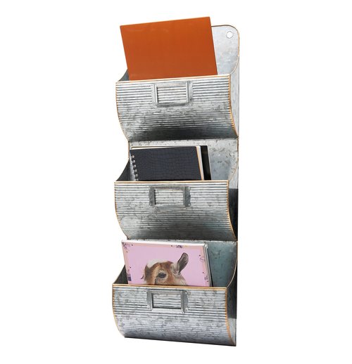 Mind Reader File Organizer, Office Organization, Magazine Rack, Wall Mount, Galvanized Metal, 12" L x 3.75" W x 32.25" H, Silver