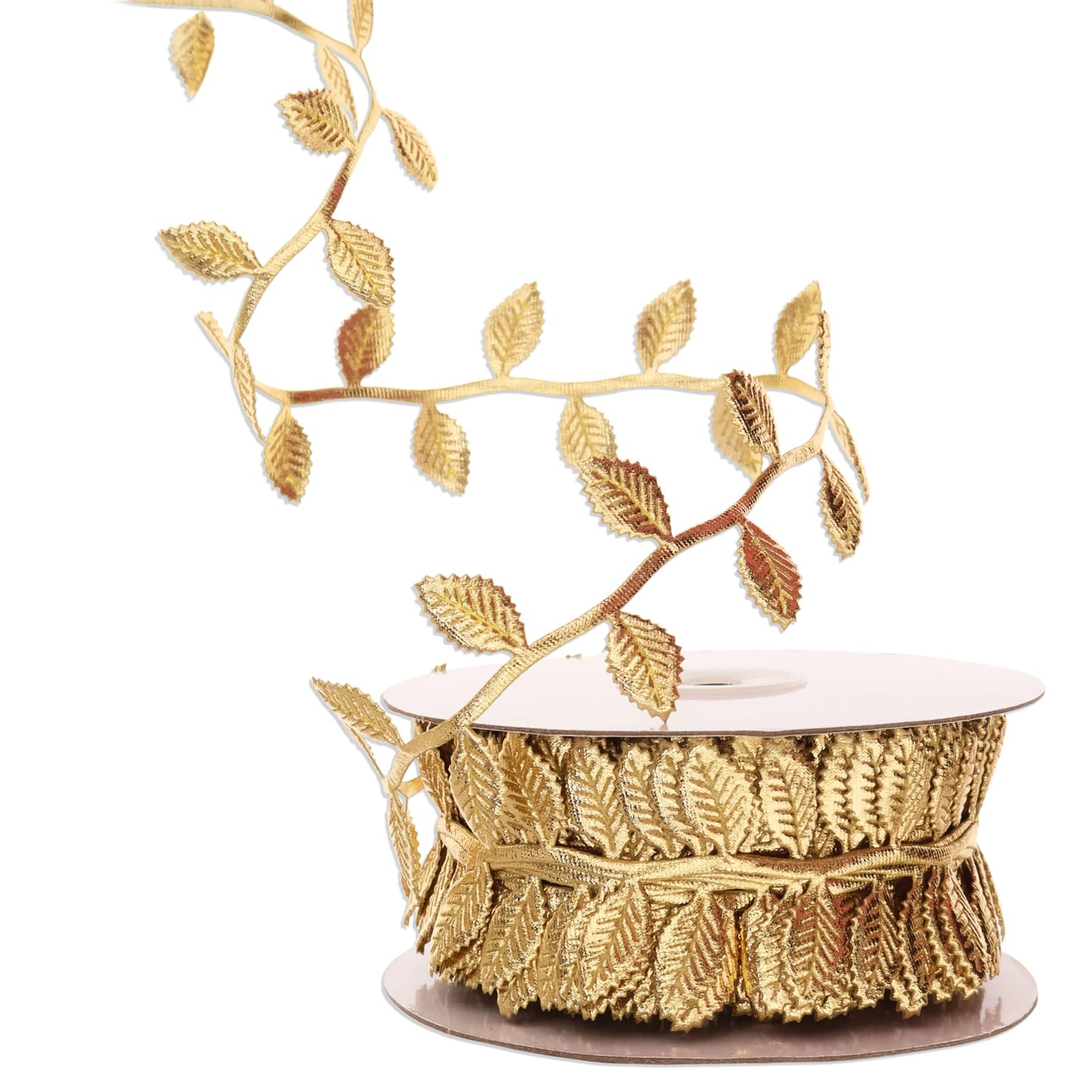Gold Leaf Trim Ribbon 1-3/4 Inch x 44 Yards – Wired Metallic Organza Edge Ribbon for Wreath, Wedding, Cake, Party, DIY Crafts & Home Decor