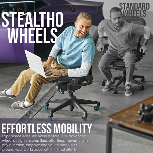 Stealtho Advanced Office Chair Wheels Set 5 Heavy Duty Casters - Silent Rolling Protection Hardwood Floors Carpets No Mat Needed - Soft Navy Polyurethane Standard Replacement 7/16" x7/8" Stem