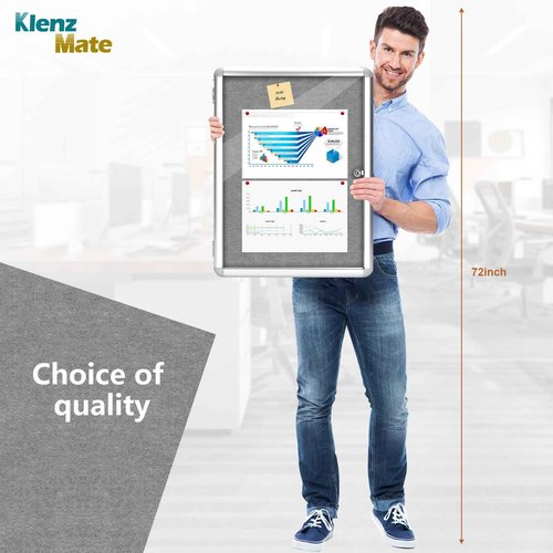 24"x18" Enclosed Cork Bulletin Board Tamper-Proof Dispaly Case,Grey Fabric&Aluminium Frame,Shatter Resistant Lockable Bulletin Board with Clear Acrylic Door for School,Office,Mall,Community,Hospital