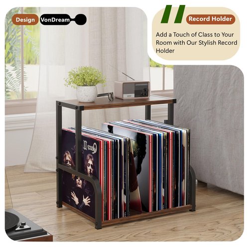 VonDream Vinyl Record Storage, Office Desk Shelf Organizer, Wood Desktop Bookshelf Supplies Rack,Multi-Functional Rack for Spice and Cosmetic
