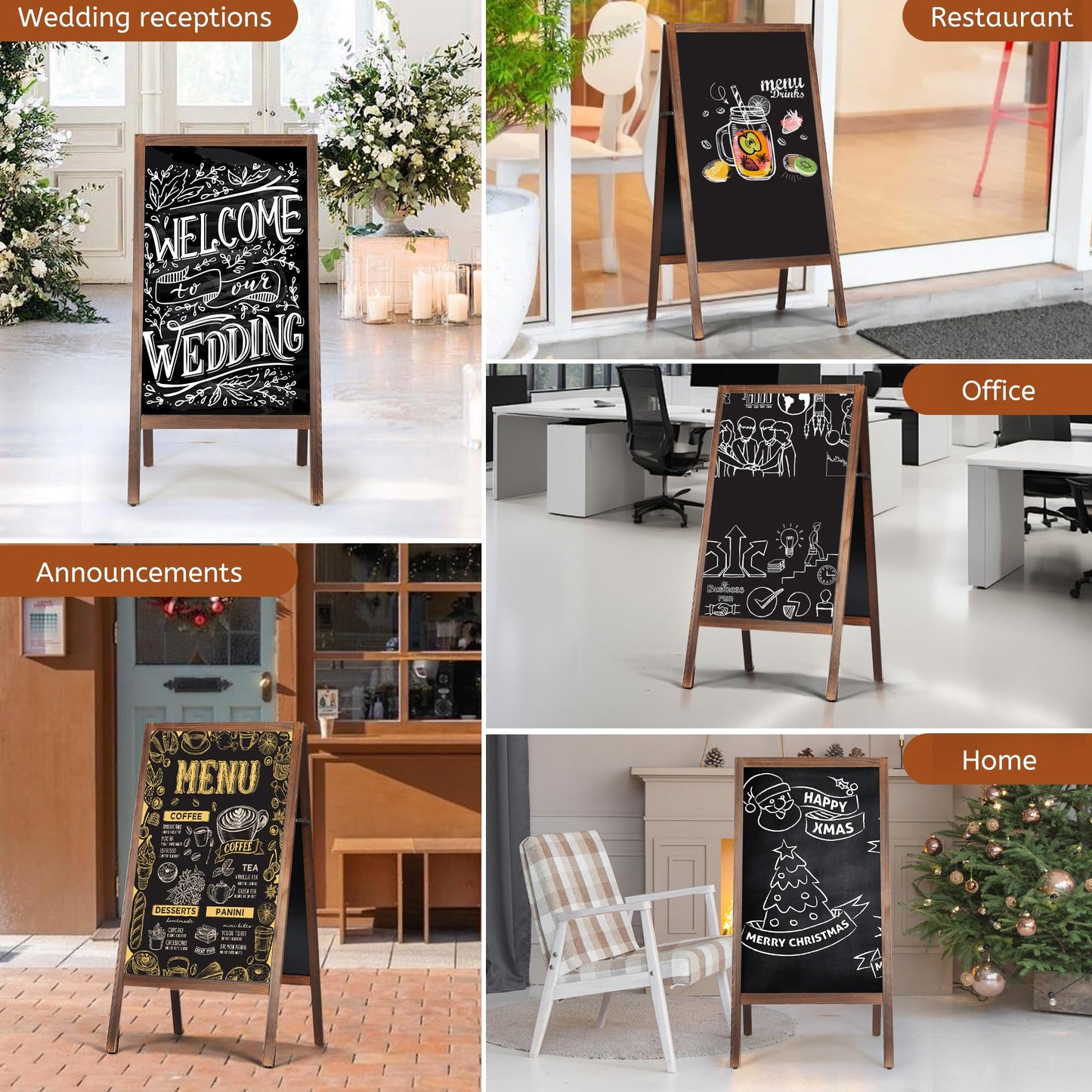 A Frame Chalkboard Sign, 40" x 20" Extra Large Wooden A-Frame Sign Board with Chalk Marker, Double-Sided Magnetic Sidewalk Chalkboard Easel Display for Restaurant, Business, Wedding