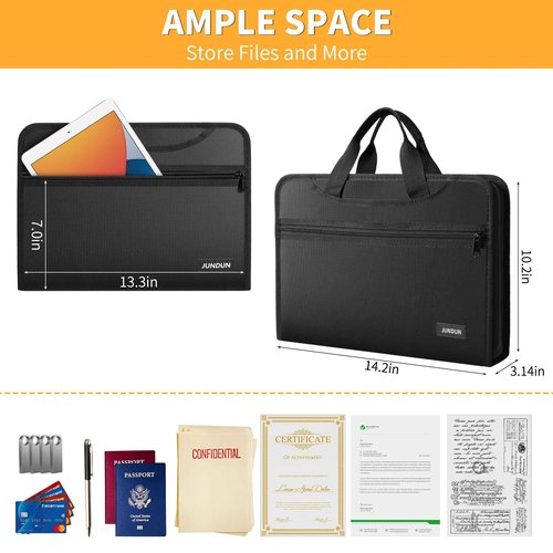 JUNDUN Accordion File Organizer with Lock,Multi-Pockets Fireproof Document Organizer with Handle & Zipper - 13 Pockets Expanding File Folder with Labels for Letter A4 Files and More