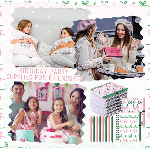 Resurhang 24 Pcs Princess and Witch Notebook Pen Pink and Green Party Favors Pink and Green Bow Ballpoint Pen Magical Crown 3.9 x 5.5 in Notebook Birthday Party Supplies Gift for Friend Office School
