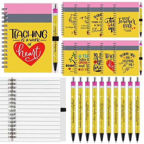 Resurhang Christmas Teacher Appreciation Gifts Bulk from Students, Pencil Spiral Notebooks with Glitter Pens, Thank You Cute Classroom Supplies Party Favor Thanksgiving Gift, 10 Styles(20 Sets)