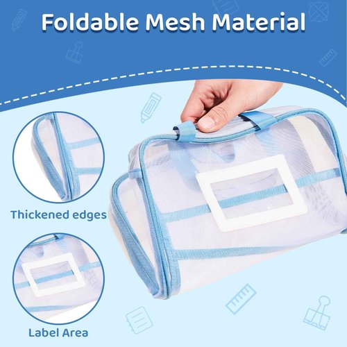 ZingZaak Mesh Bags with Zipper, Document Bags with Zipper,Triple-Layer L-Shaped Opening, A4,Mesh Zipper Pouches, Label Area,4-pcs