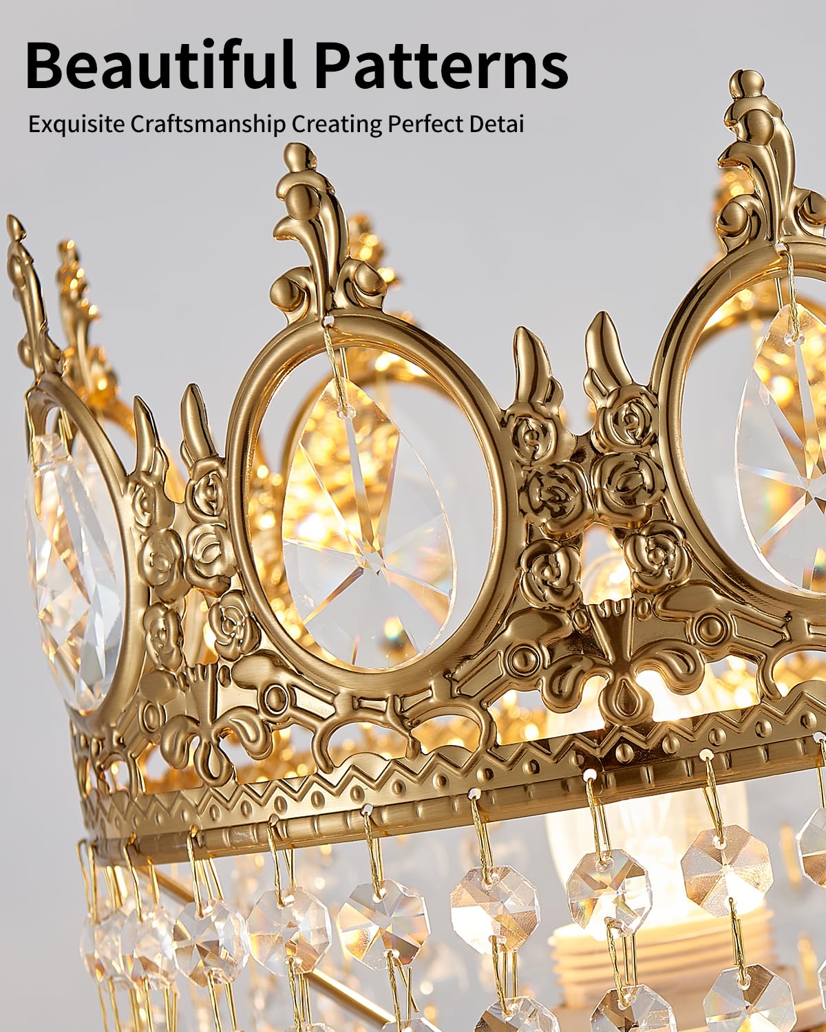 AuroraSpher 17" Gold Crystal Table Lamp for Bedroom, Cute Crown Shape Bedside Lamp for Nightstand, Modern Farmhouse Plug in Desk Lamp for Living Room, Home Office, Home Decor
