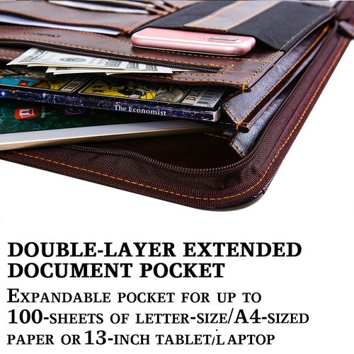 IVESIGN Zippered Padfolio for Women & Men Resume Portfolio Folder Vegan Leather Business Organizer Planner,with Writing Pad Interior 10.1 Inch Tablet Sleeve Dark Brown