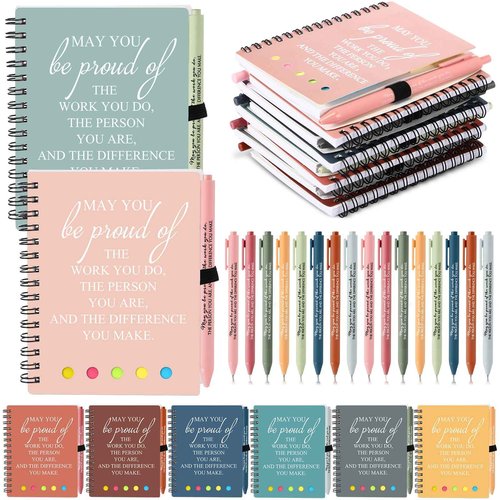 Resurhang 48 Pcs/24 Set Christmas Employee Appreciation Gift for Coworkers Staff Teacher Nurse Practitioner Positive A6 Spiral Journal Notebook with Pen for Team Gift(Fresh Color,May You)