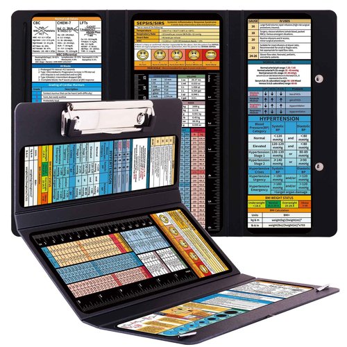 BEKAclub 2Pack Foldable Nurse Clipboard - Black Plastic Medical Clipboard with Pocket Size & 6 Medical Cheat Sheets