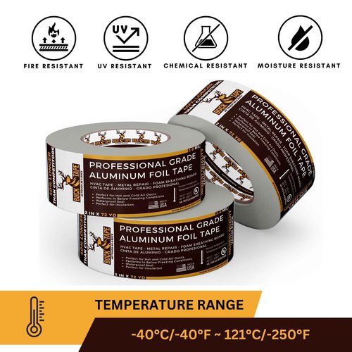 Buck Aluminum Foil Tape – 4 Inch x 216ft (72 yd), 3.6 Mil – HVAC Tape for Ductwork, AC, Dryer Vents & Insulation – Silver Foil Tape for Metal Repair, Exhaust Sealing & Air Conditioning (1 Pack)