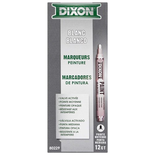 Dixon Paint Markers, Medium Tip, Box of 12, White (80229)