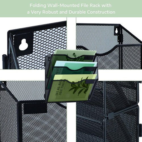 IOUGDSEC 3 Tier Mesh Hanging File Organizer Vertical Wall File Organizer Wall File Holder for Office School Home, Black