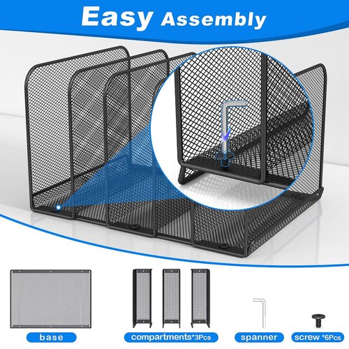 TOPCJ 5 Sections Desk File Holder/Rack/Sorter,Mesh File Organizer,File Folder Organizer,Metal Upright Desktop Organization for Documents,Magazine,Kitchenware,Antiskid,Antirust,Sturdy,1 Pack