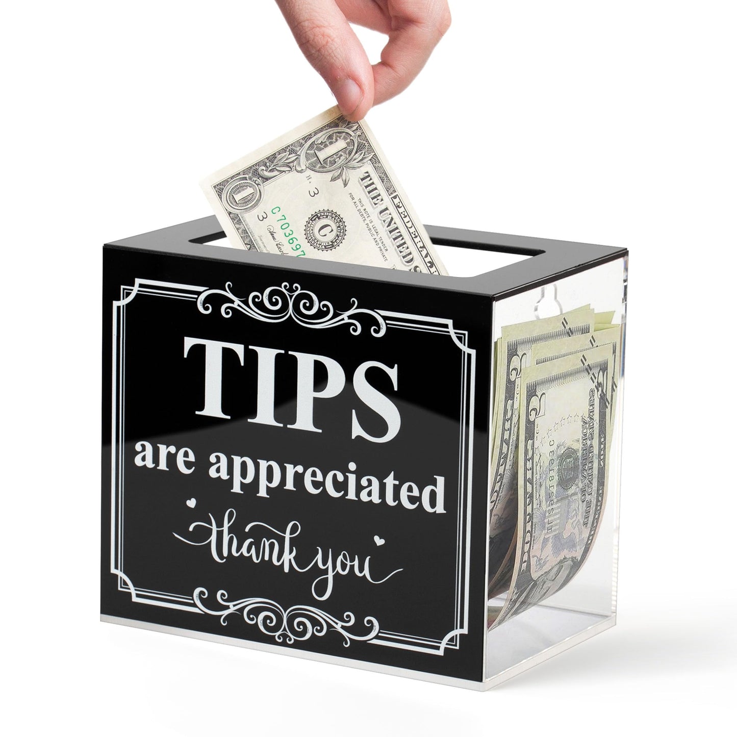 Lesnala Acrylic Tip Jar for Money Donation Raffle Cash Collection Storage Box for Bartender Bars Restaurants Musicians Drive and More 6 X 4 X 5 Inch