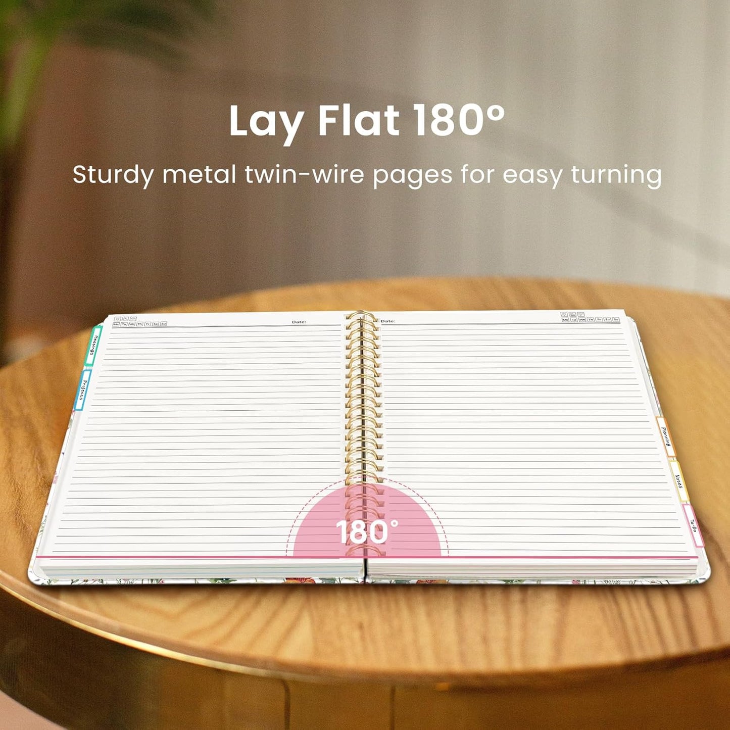 Skiennix Large Spiral Notebook - 5 Subject Hardcover Journal with Removable Dividers & Tabs | 8.5"x11", Wildflowers, 280 Pages