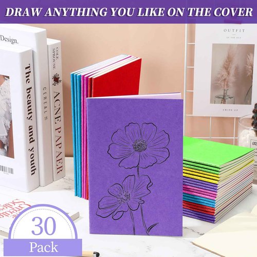 Thenshop 30 Pcs A5 Kraft Notebooks Blank Journal Bulk Unlined Paper Sketchbooks Composition Notebooks 60 Pages 8.3 x 5.5 Inch for Students Office School Back to School Supplies(Bright Color)