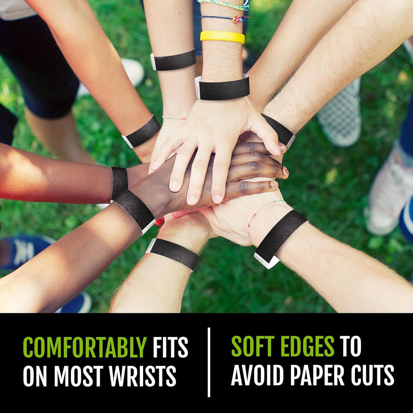 WristCo Black Tyvek Wristbands - Comfortable, Tear-Resistant Paper Bracelets for Events | 500 Count