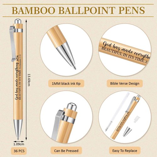 Gueevin 72 Pcs Christian Gift Mother's Day Gifts for Women Church Members Include 36 Inspirational Notebooks and 36 Motivational Bible Bamboo Pens for School Bible Study Groups Church Families