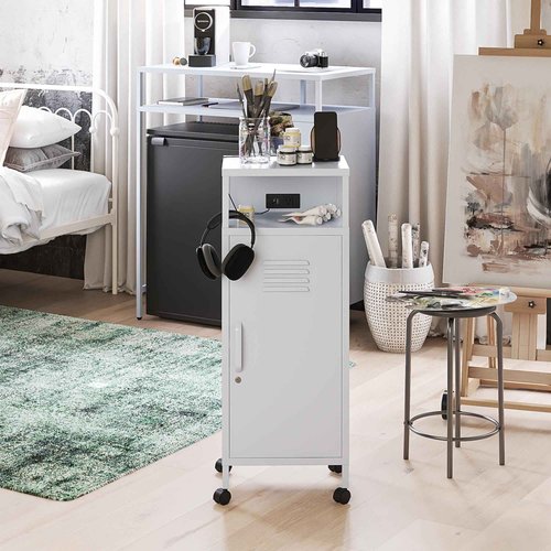 Novogratz Cache Metal Locker-Style Mobile Storage Cart, Powder Blue