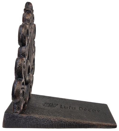 LuLu Decor, Cast Iron Fleur De Lis Door Stop, Door Stopper in Antique Black Finish, Beautiful and Useful Product, Simply Insert Flat Base Underneath Your Door Space, Works Great (LB15BK3)