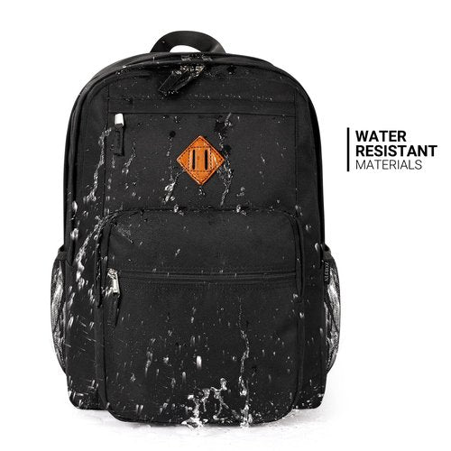 ZORFIN 26L Black Backpack for School, College, and Travel: Water Resistant Bookbag with 8 Compartments