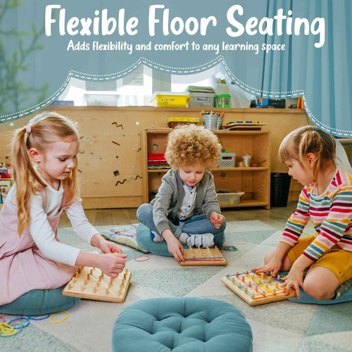 Fumete 12 Pcs Floor Pillows Cushions Seating 16 x 16 Inches Color Round Seat Reading Floor Chair Cushions for Kids Adults Classroom Home School Playing Supplies(Peacock Blue)