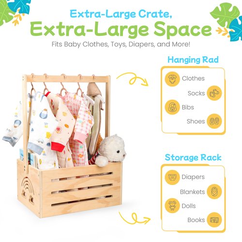 Wooden Baby Shower Crate Closet – with Handle, Smooth Surface & Round Edges – Textured Natural Wood - New Born Welcome Gift Hamper for Boys & Girls - Pregnancy Gifts for New Parents