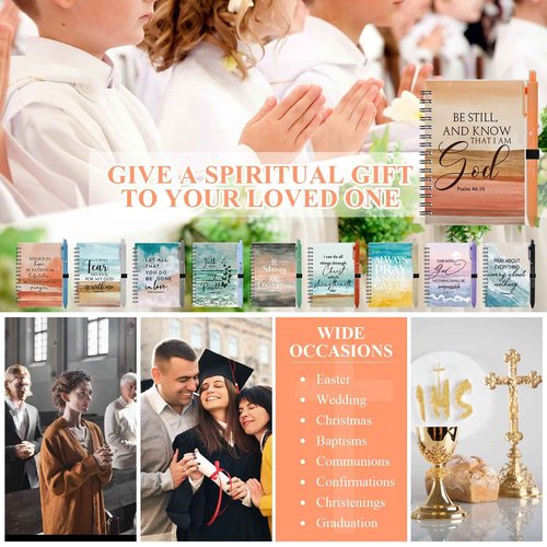 Harloon 40 Set Christmas Spiral Notebooks Bible Verse Ballpoint Pens Prayer Journals Religious Inspirational Bible Notepad Christian Church Gifts for Women Men Teacher Sunday School