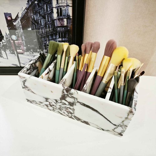 5-Tier Marble Desktop Organizer for Office & Beauty Tools - Stackable Makeup Brush Storage, Coffee Accessories Holder with Natural Stone Pattern, Multi-Layer Countertop Tray