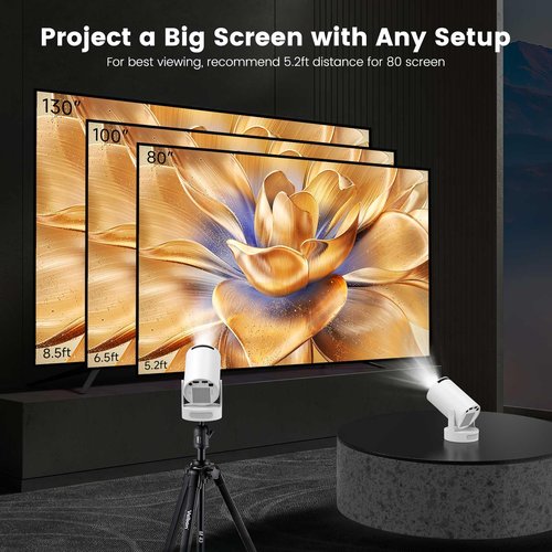 ENUOSUMA Projector 4K Support, HY300 Ultra Mini Projector with Wifi6 and Bluetooth, 5w Soundbase Speaker, Auto Vertical Keystone 210°Rotatable Portable Proyector for Home Bedroom Outdoor