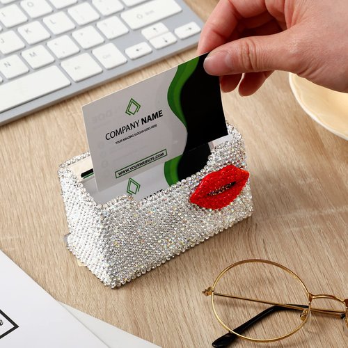 2 Pcs Funny Bling Business Card Holder for Women Valentines Day Business Card Holder Red Lip Rhinestones Acrylic Card Holder Business Card Organizer Desk Business Name Card Holder Stand for Women