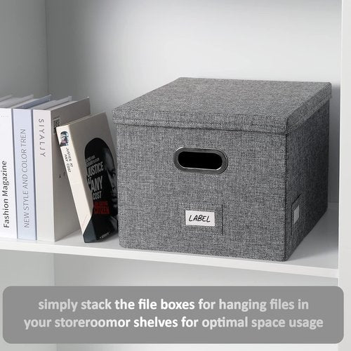 DYWMM File Organizer Collapsible Storage Box for Office File Box with Lids Document Organizer for Office and Home Easy Slide Durable Hanging File Box (Gray)