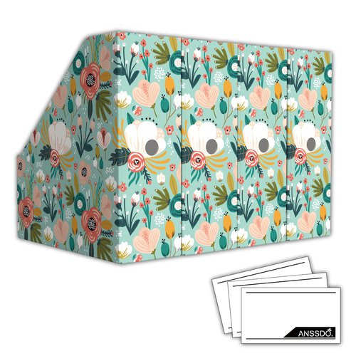 ANSSDO 6 Pack Cardboard Magazine Holder - Premium Magazine File Organizer, Large Volume Storage Box as Book Bins or Folder Holder for Desk - Teal Floral