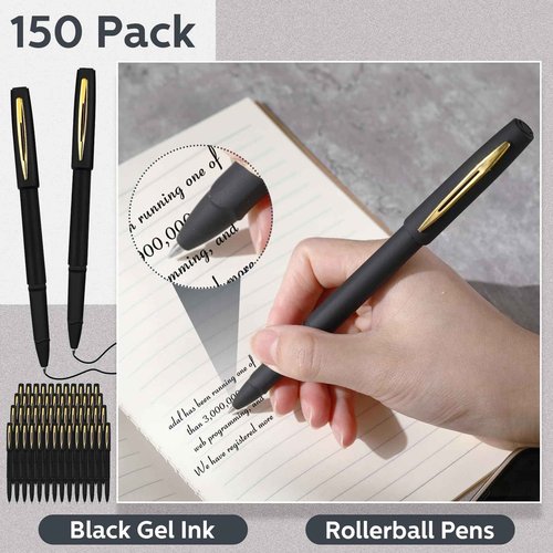 Outus 150 Pcs Black Gel Ink Pens Rollerball Pens Bulk 0.5mm Black Pen Bulk Ultra Fine Point Roller Ball Pens Gel Pens for Office, School, Writing, Taking Notes, Sketching
