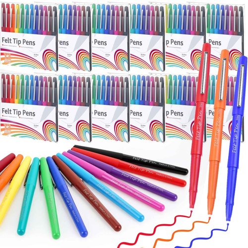 MotiMind 144 Pcs Felt Tip Pens 0.7mm Medium Point Felt Pen Bulk 12 Colors Markers Journal Planner for Teachers Students Journaling Writing Note Art Office School Supplies